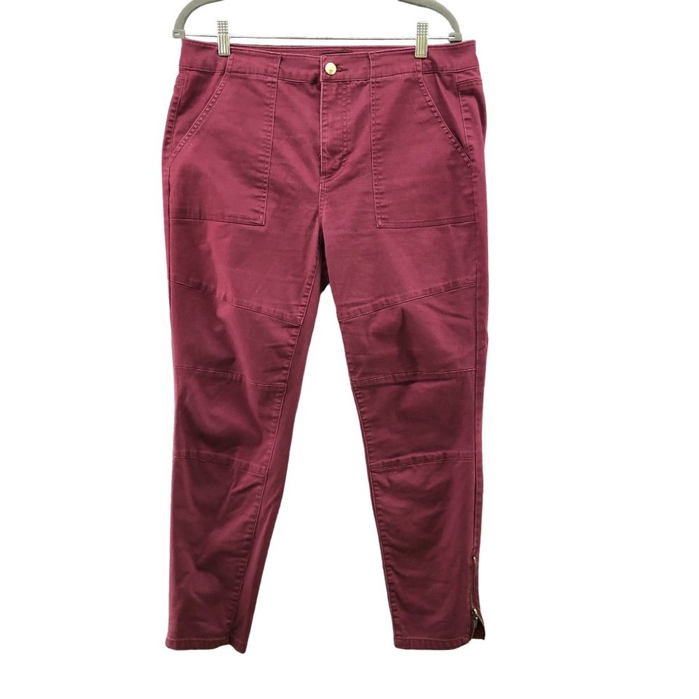 Tinsel Womens Zip Ankle Moto Skinny Chino Pants Size 31 Burgundy Red Mid Rise